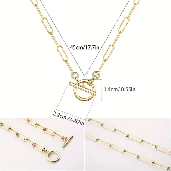 Paper clip chain necklace 18K Gold Plated Stainless Steel Necklace boho simple - Picture 3 of 3